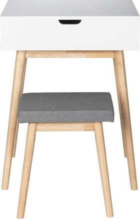 MID.YOU Mid.you Schminktisch, Grau, Naturfarben, Weiß, Holz, Glas, Textil, Holzwerkstoff, Kiefer, massiv, quadratisch, rund, 50x38.5x85 cm