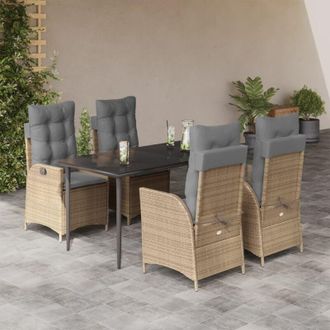 vidaXL Set Comedor De Jard&iacute;n 5 Pzas Con Cojines Rat&aacute;n Sint&eacute;tico Beige Vidaxl
