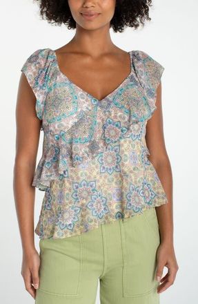Liverpool L.A. Print Ruffle Top in Cream Citron Mu at Nordstrom, Size X-Large