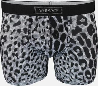 Versace Mens Versace Organic Jersey leopard Boxer Brief with Versace Tag Waistband, Black/Grey - Size: 32/34/35