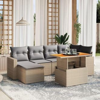 vidaXL Vidaxl - Set Sof&aacute;s De Jard&iacute;n 7 Piezas Y Cojines Rat&aacute;n Sint&eacute;tico Beige