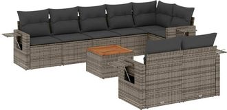 vidaXL Set De Muebles De Jard&iacute;n 9 Pzas Y Cojines Rat&aacute;n Sint&eacute;tico Gris Vidaxl