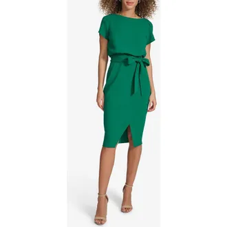 Kensie Plyr Tie Waist Midi Dress in Green at Nordstrom Rack, Size 14