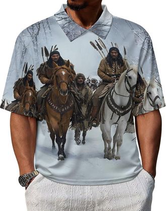 Generic Native A-mericans Chief Golf Polo Shirts for Men Short Sleeve Tennis Shirt Casual Sport T-Shirts L