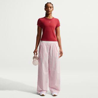 Nike Womens Nike Sportswear Chill Poplin Loose Mid-Rise Woven Striped Pants in Pink | II4219-850