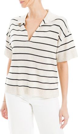 Max Studio Stripe Knit Polo Sweater in Natural Black at Nordstrom Rack, Size X-Large