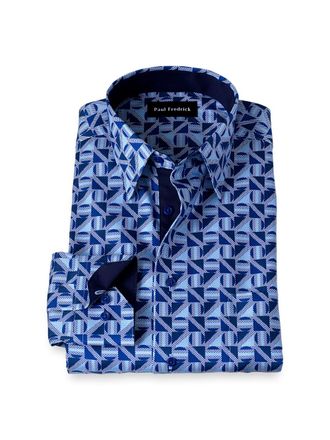 Paul Fredrick Tailored Fit Non-iron Cotton Geometric Dress Shirt With Contrast Trim