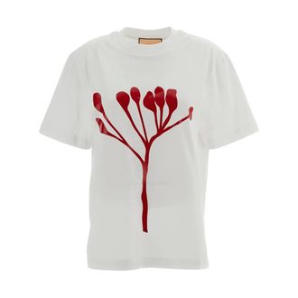 Plan C T-shirt Bianca in Cotone con Stampa - - Tops - Donna - Bianco - M