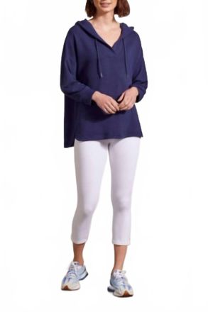 Tribal Quarter Sleeve Hooded Dolman Tunic In Jet Blue