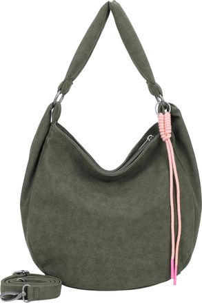 Fritzi Aus Preu&szlig;en Fritzi Sue01 Suede Jacky Soft Hobo Handbag Faux Leather Womens Shoulder Bag Festival City Vegan Suede Look Cord Pendant 31 x 29 x 12 cm - Anthracite -