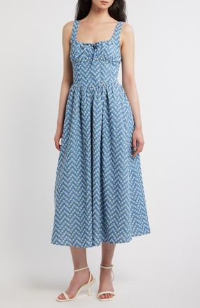 Blu Pepper Embroidered Cotton Blend Denim Midi Dress at Nordstrom, Size Medium