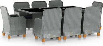 vidaXL Set Comedor Jard&iacute;n 9 Pzas Y Cojines Rat&aacute;n Sint&eacute;tico Gris Claro Vidaxl