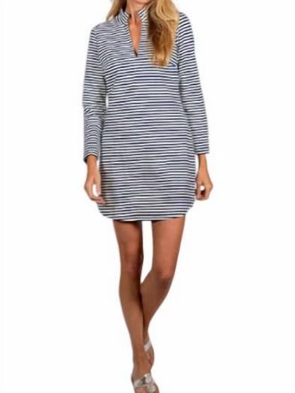Sail to Sable Long Sleeve Classic Tunic Dress In Navy/white