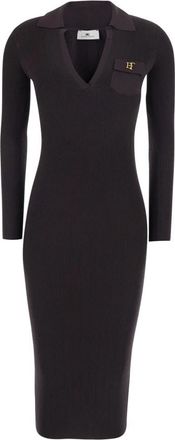 Elisabetta Franchi Jurk met ajourdetails in ribgebreide stof - Dames - Kleedjes - Bruin - M - Kleedjes