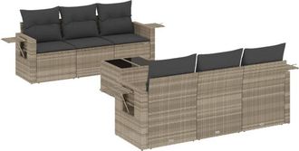 vidaXL Set De Sof&aacute;s De Jard&iacute;n 7 Pzas Con Cojines Rat&aacute;n Pe Gris Claro Vidaxl