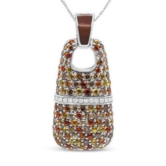 House of Brilliance Silver Brown Enamel 1 Cttw Diamonds and Sapphire Pendant Necklace in White at Nordstrom