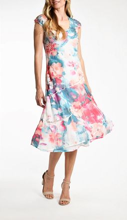 Komarov Vivid Petals Flute Dress In Multi Floral