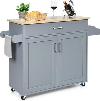Costway Carrito De Cocina Carro De Servicio Comedor Con Ruedas, Puerta Y Estantes Gabinete Mueble De Cocina (gris) - Costway