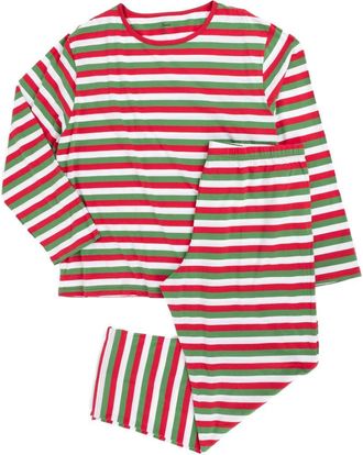 Leveret Mens Cotton Striped Matching Family Holiday Pajamas in Red White & Green at Nordstrom, Size 5X-Large
