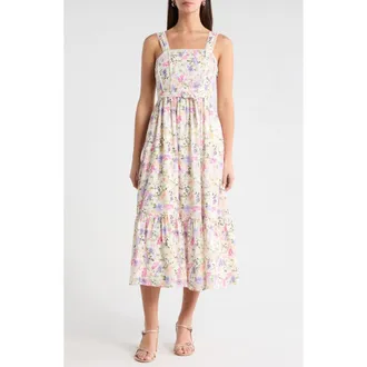 CeCe by Cynthia Steffe Floral Midi Sundress in New Ivory at Nordstrom, Size 10
