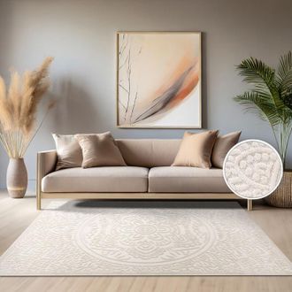 Paco Home Paco Home Alfombra Salon De Habitacion Cocina Exterior Terraza Jardin Nordica Boho Chic 200x290 Cm, Crema 3
