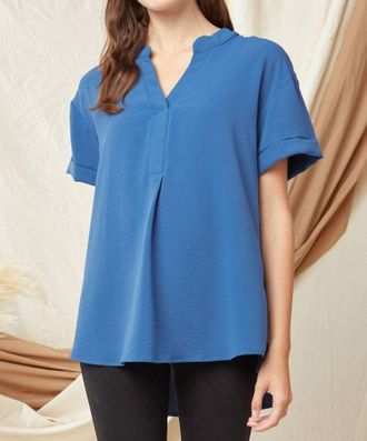 Entro Textured Placket Top In Denim