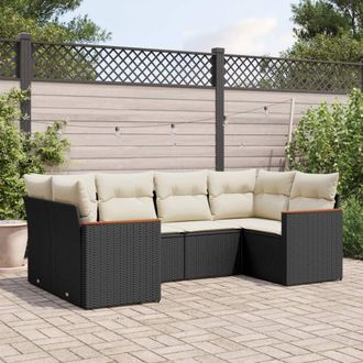 vidaXL Set De Sof&aacute;s De Jard&iacute;n 6 Piezas Y Cojines Rat&aacute;n Sint&eacute;tico Negro Vidaxl