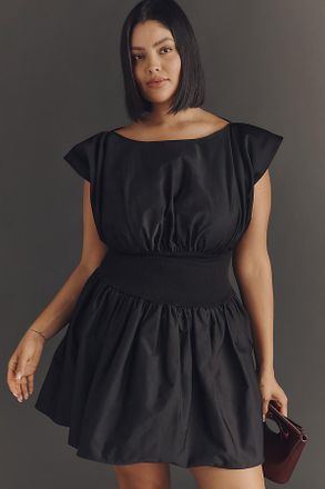 Eloquii Plus Short-Sleeve Shirred Taffeta Mini Dress