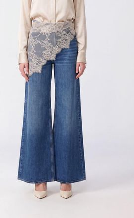 Liu Jo Wide-Leg Jeans in Cotton Denim with Lace Inserts
