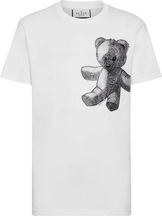 Philipp Plein T-shirt Ronde Hals SS Paisley Teddybeer - Heren - T-shirts - Wit - 2XL - Katoen - Tops