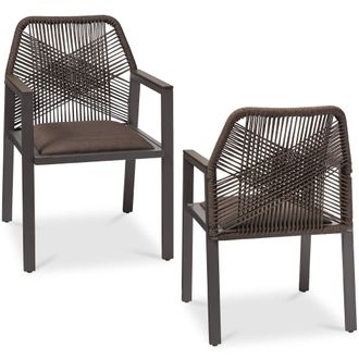 Best Choice Products Set of 2 Indoor/Outdoor Aluminum Woven Rope Dining Chairs w/ Armrests
