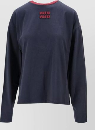 Miu Miu long sleeve jersey top crew neck trim