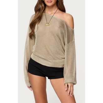 Edikted Charlo Off the Shoulder Metallic Knit Top in Gold at Nordstrom, Size X-Large
