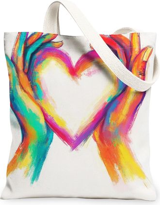 Generic Artistic Colorful Hands Canvas Tote Bags, Reusable Grocery Bags, Summer Vibrant Design Lightweight Washable Shoulder Strap Canvas for Travel Beach Pic