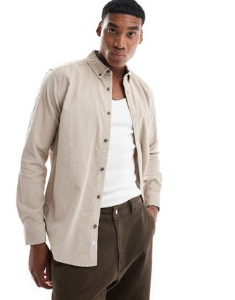 Only & Sons Only & Sons cord shirt in beige-White