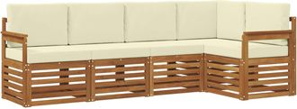 vidaXL Conjunto De Sof&aacute;s De Exterior 5 Uds. Natural Y Crema Poli&eacute;ster Vidaxl