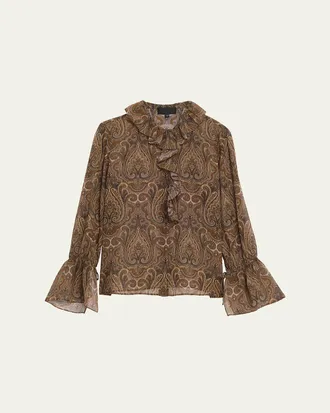 Nili Lotan Cecily Paisley Silk Ruffle Shirt