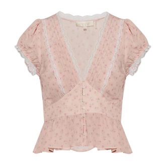 LoveShackFancy Loveshackfancy, Overhemden, Dames, Roze, 3Xl, Leer, Bondy Top met Korte Mouwen