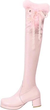 Generic Womens Over The Knee Boots Lace Up Side Zipper Thick Heel Winter Long Boots