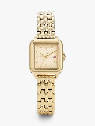 Tommy Hilfiger Rectangular Dial Gold-Plated Chain-Link Watch