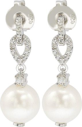 Suzy Levian Silver 0.28 ct. tw. Sapphire & 8mm Pearl Drop Earrings