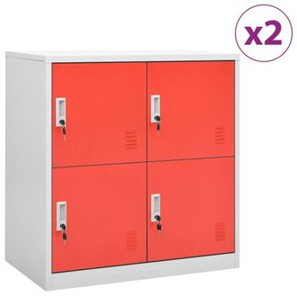 Berkfield Home Locker Cabinets 2 pcs Light Grey & Red 90x45x92.5 cm Steel