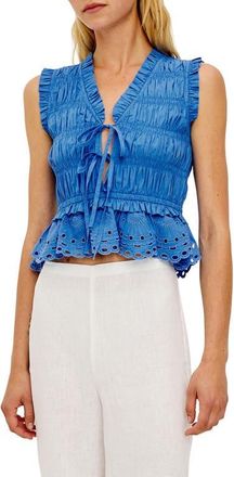 Rails Martine Eyelet Smocked Ruffle Cotton Crop Top in Harbor Blue at Nordstrom, Size Xx-Large