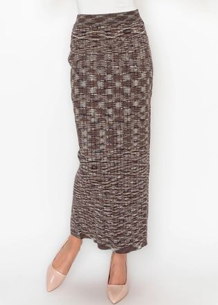 YAL New York Long Knit Skirt in Brown Space Dye