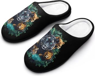 Generic Big Cats Tiger Leopard Lion Cotton Womens Slip-on Slippers Winter Warm House Shoes with Rubber Sole for Home Office Hotel