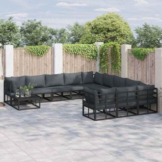vidaXL Conjunto De Sof&aacute; De Jard&iacute;n Con Coj&iacute;n 12 Pcs Negro Aluminio Vidaxl