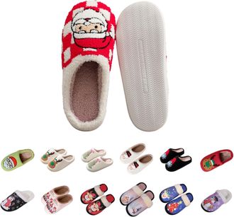Generic Christmas Slippers Women Men, Winter Warm Plush House Slipper, Fluffy Memory Foam Slippers for Ladies, Cloud Cozy Santa Claus Indoor Outdoor House