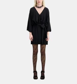 The Kooples Short Belted Kimono Dress In Silk Viscose