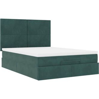 vidaXL Estructura De Cama Otomana Con Colchones Verde Oscuro 140x200cm Vidaxl
