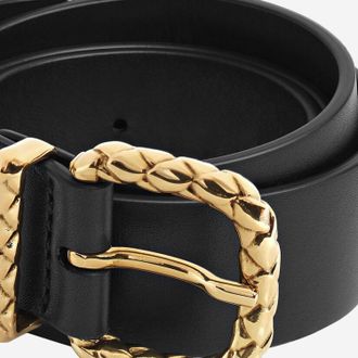 Bottega Veneta Womens Coaxial Loop Belt Black Leather